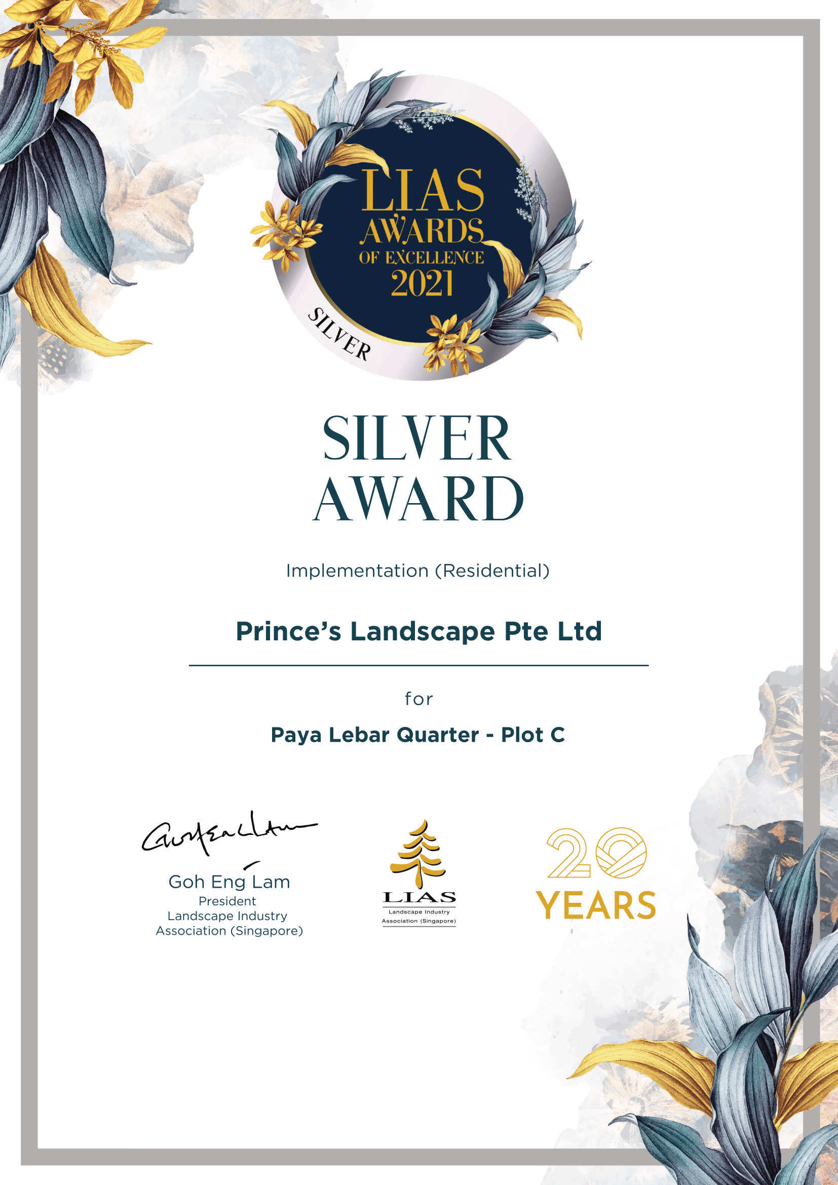 Superior Christmas Decorations - Lias-Certificate - Prince's Landscape Pte Ltd