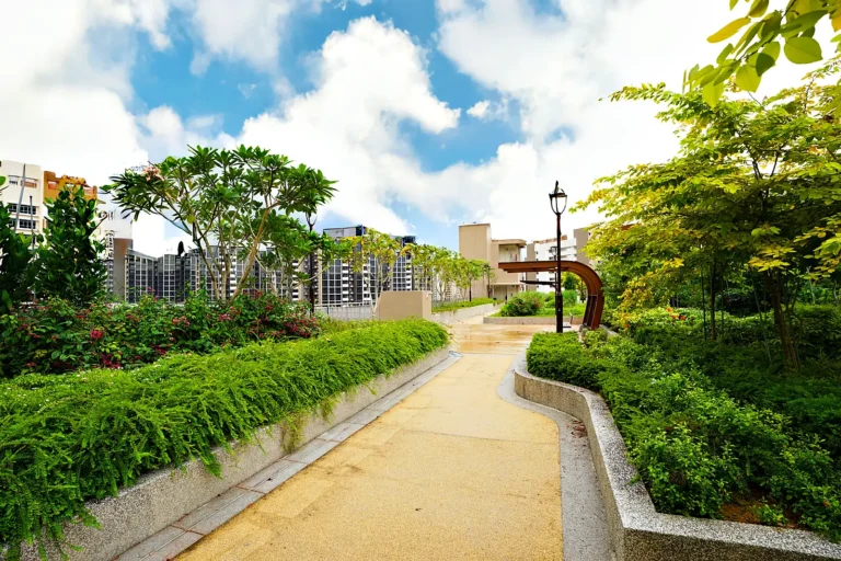 Elevated garden path with planting at Garden Court @ Tengah
