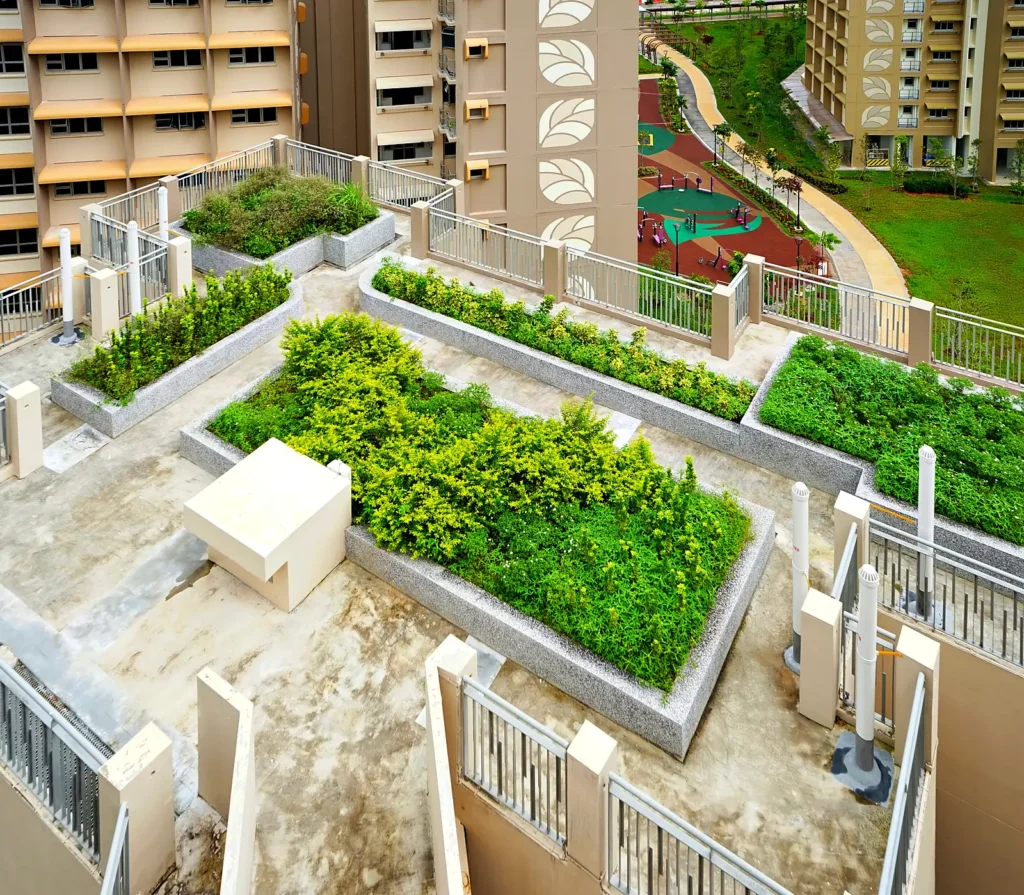 Rooftop gardens at Garden Court @ Tengah, an ABC Waters Gold certified HDB development