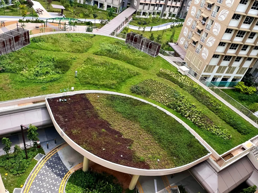 Green roof over the multi-storey car park at Garden Terrace @ Tengah, an ABC Waters Gold certified HDB development