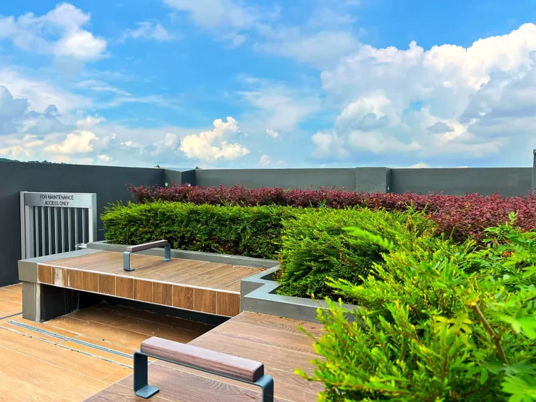Rooftop garden deck with seating at Keat Hong Verge